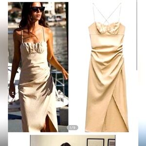 Zara Corset Midi Dress in Sand XS NWOT
